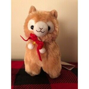 Amuse Brown Alpacasso Pom Pom Velvet Ribbon Alpaca Toreba Prize Plush 6.5" NWT